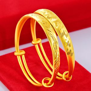 Bangle Women Dubai Adjust 18k Yellow Gold Filled Wedding Female Solid Bracelet Gift
