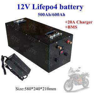 ディープサイクル12V 500AH 600AH LifePO4リチウムバッテリー12V BMS 4SソーラーストレージインバーターRVキャラバン電気ボート+20A充電器