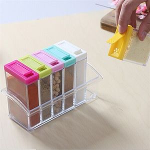 6Pcs Simple Transparent Seasoning Box Six-piece Kitchen Utensils Plastic Bottle Salt MSG 210423