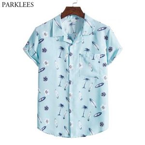 Fashion Coconut Tree Print Hawaiian Shirt for Men Short Sleeve Fashion Summer Beach Wear Casual Holiday Vacation Clothing M-3XL 210522