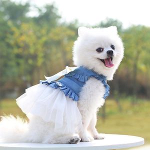 Летняя собака одежда Весна Осень Собаки одежда Чихуахуа Домашние животные свадебные платья юбка щенок одежда Жан платья
