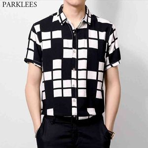 Xadrez preto xadrez xadrez xadrez Checked Homens Elegante Elegante Slim Fit Vestido Camisas Casuais Hipster Streetwear Homens Chemise Homme 210522