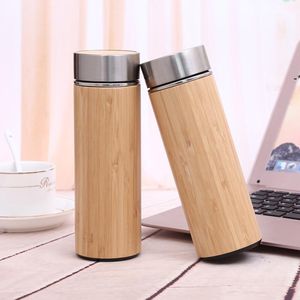 360ml 450ml Bamboo Travel Thermos Cup Rostfritt stål Vattenflaska Vakuumflaskor Isolerade Thermos Mugg Tea Bardak Cups JJA9154