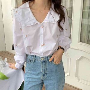 Comelsexy Fashion Women Elegance Florals Sweet Girls Printed Cute Loose Tops Vintage Shirts Femme Casual Clothe 210515