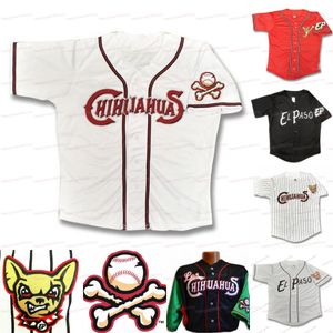 Benutzerdefinierte El Paso Chihuahuas Jersey Home Road Howling Dog Mexiko Baseball Jersey Weiß Rot Schwarz Hemden Alle genäht