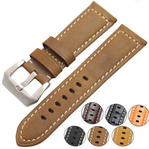 22mm 24mm Vintage Genuine Leather Watch Band Strap Men Women Watchbands Stainless Steel Buckle Accessories For Panerai