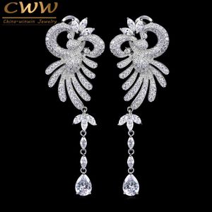 European Style Cubic Zirconia Stone Setting Long Dropping Vintage Wedding Earrings Bridal Party Jewelry CZ285 210714