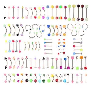 105PCS Multi-Style Stainless Piercing Jewelry Tongue Nose Navel Rings W0YA