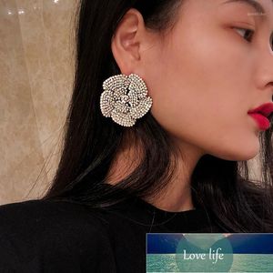 Stud Aensoa Lüks Kristal Büyük Çiçekler Küpe Kadınlar Için Şeffaf Rhinestone Bildirimi Parti Düğün Jewelry1