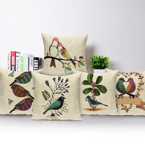 Cushion/Decorative Pillow Custom High Quality Sofa Covers Watercolor Plant Bird Cushion Cover Home Decoration Chair Bed Pillowcase