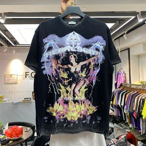 Camiseta de vestuário masculina Vintage Black Magic estampada de algodão manga curta Hip Hop Camisetas casuais masculinas femininas soltas
