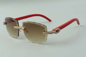 2021 Designers Sunglasses 3524023 XL Diamantes Cortes Lente Natural Vermelho Templos De Madeira Óculos, Tamanho: 58-18-135mm