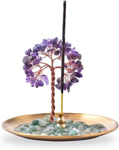 Faux Floral Incense Holder for Sticks, Healing Crystal Stone Money Tree Insense Burner, Ash Catcher Yoga, Meditation and Home Decor