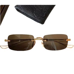 Дизайн Титановые прямоугольные солнцезащитные очки без оправы UV400 55-19-143 Унисекс Легкие мужские модные ретро-винтажные резные поляризационные очки Полный комплект футляра