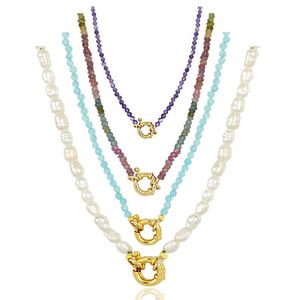 Girocollo di perline per donna uomo Perla bianca Perline colorate Collana con pendente a cerchio color argento dorato Coppia gioielli retrò