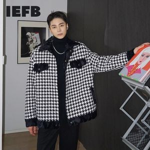 IEFB Kış Tavşan Kürk Işlemeli Tasarım Yün Ekose Çift Taraflı Streetwear Moda Kalın Tek Göğüslü Coat 9Y4623 210524