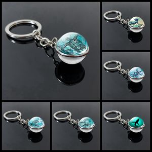 New Turtle Dolphin Shell Glass Ball Keychain Glass Ball Convex Jewelry Marine Souvenir Pendant Gift Keyfob Key Ring