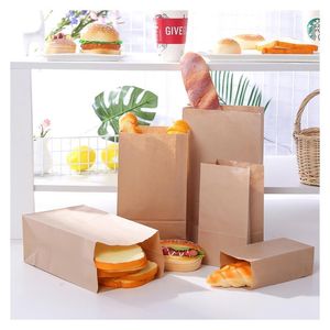Gift Wrap 10pcs Kraft Paper Bags Food Tea Small Sandwich Bread Baking Pouch Party Wedding Supplies Wrapping Takeout