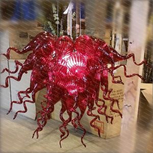 Elegant hänglampa 100% handblåst glas ljuskronor röd kristall ljuskrona belysning för hus dekoration vardagsrum 50 cm LED ljuskälla