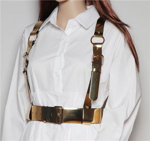 Bälten kvinnor guld läder sele bälte girdle mode sexiga band strumpor suspender skulptur bondage bur bred midja goth