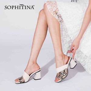 SOPHITINA Women Sandals Serpentine Elegant Sheepskin Leather Handmade Female Shoes Thick Heel 8CM Heels Casual Lady Shoes C945 210513