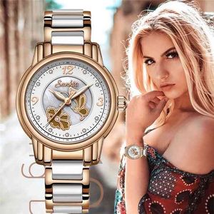 Sunktaセラミックブレスレットの女性はクォーツ時計の腕時計のトップブランドの高級女性の時計の女の子の時計ギフトRelogio Feminino + Box 210517