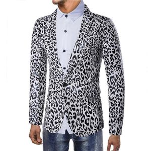 Men's Suits & Blazers Wedding Blazer For Men Leopard Print Stage Jacket Slim Fit Casual Coat Black White