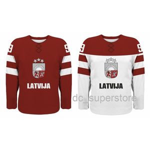 Cucito personalizzato Nuovo 2021 Team Lattonia Hockey Jersey Latvija Girgensons Ozolins Redlihs Mens Hockey Jersey XS-6XL