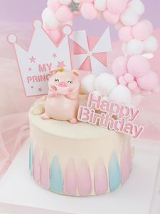 Andere festliche Partei Supplies Baby Duschen Cartoon Rosa Niedlich Schwein Windmühle Kuchen Topper Karten Dessert Kind Krone Gute zum Geburtstag Szene Decora