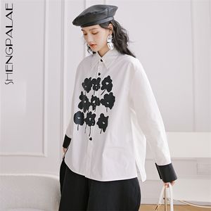 Персонализированные простые печатные блузки женские весенние отворотки большой размер с длинным рукавом рубашка 5C134 210427