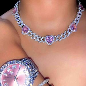 Hiphop Heart Cuban Link Chain Necklace Choker Iced Out Men Women Rhinestone Curb Miami Chunky Thick Luxury Neck Rapper Necklace X0509