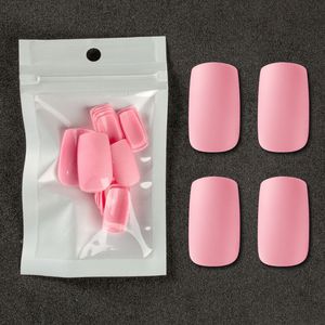 24pcs Short Matte False Nails Square Acrylic Nail Tips Frosted Solid Color Full Cover Fake Finger Decor