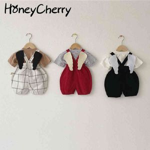 Baby of summer outfit lovely angel wing back belt knickers girls jumpsuit baby knit overalls 210515