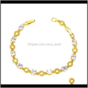 Link, Braceletes de Cadeia JóiasMXGXFam Charming + Pulseira Cúbica Zircon para Mulheres Moda Jóias 24 K Pure Gold Color Allergy 1 Gota entrega