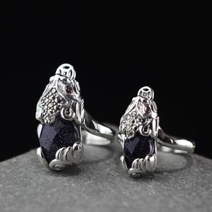 925 Sterling Silver Smycken Tai Yin Justerbar Lady Ring Lila Sand Sten Lucky Mythical Wild Animal Pixiu Rings