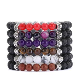 Vulkanstein-Strang-Armbänder, verwitternde Achatsteine, mattes Yoga-Set, Buddha-Perlen-Armband, Herren-Ethno-Tigerauge-Stein, Damenschmuck