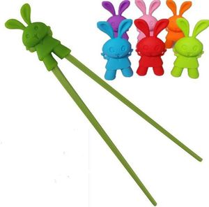 DHL Freeshipping 200pairs Kinder Kid Anfänger Einfache Spaß Lernen Training Helfer Bunny Rabbit Gummi-Kunststoff-Essstäbchen