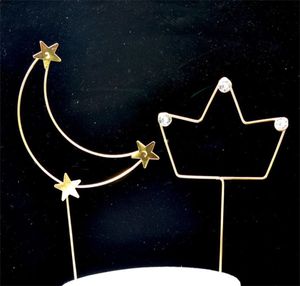 Måne crown cake topper hjärta toppers baby shower födelsedag dekoration guld silver liten för pojkar tjejer