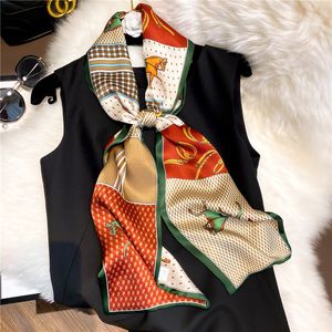 女性のための100％シルクスカーフのための長い印刷の高級ナチュラルショール包装スカーフ2021ハイジャブフィウラードレディオフィスネックKerchiefバンダナ