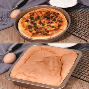 Baking Moulds Set Non-stick Square Toast Box Live Bottom Cake Mold 6-cup Pizza Bakings Tray Five-piece Set Multi-color Optional WH0072