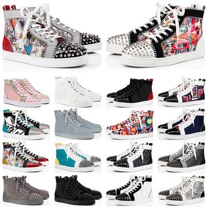 Wholesale white red bottoms for men resale online - men women red bottoms sneakers designer casual shoes high top spikes black white grey blue Split patent leather suede mens flats trainers size
