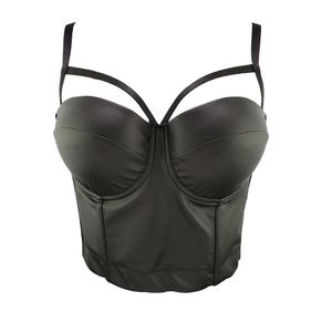 PU Skóra Podwójne paski Sexy Klub nocny Kobiety Top Push Up Slim Cami Top Bralette Bra, aby zetnić żeński gorset wierzchołki ubrania x0726