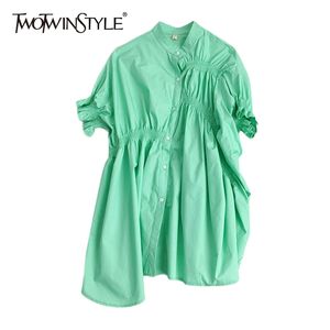 Lös oregelbunden lappkrok klänning för kvinnor Turtleneck Batwing Sleeve Casual Vit Klänningar Kvinnlig Mode Kläder 210520