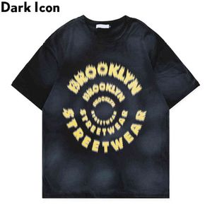 Blurry Letters Tie Dyeing T-shirt Men Short Sleeved Crew Neck Hipster Tshirts Couple Tee Shirt 3 Colors 210603