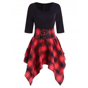 Gothic Plaid Minikleid Frauen Preppy Sexy Hohe Taille Asymmetrische Casual Weibliche Elegante Goth Punk Kurze Party Kleider Vestidos 210322