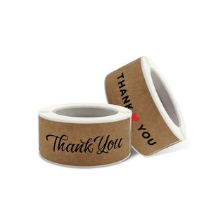 120pcs Roll Thank You Brown Paper Adhesive Stickers Business Gift Box Baking Envelope Bag Party Decor Label