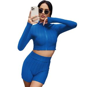 Kvinnors träningsdräkter Spring/Summer Fashion Solid Color Long Sleeve Casual Yoga Sports Set for European and American StyleWomen's