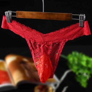 G-Strings Solid Color Lace Low-waist G-string Thong Men Lingerie Sexy Men Lace for Gay Male Transparent Soft Comfortable Panties
