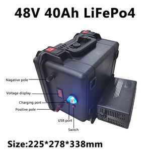 48V 40Ah LiFepo4-Lithium-Akku mit BMS für Solarstromanlage, Elektrofahrzeug, Motorrad, Boot, elektrisch + Ladegerät