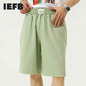 IEFBメンズ原因ショートパンツ夏の緩いカジュアルな巾着弾性ウエストニーレングスパンツトレンドストレートグリーンショーツ男性210524